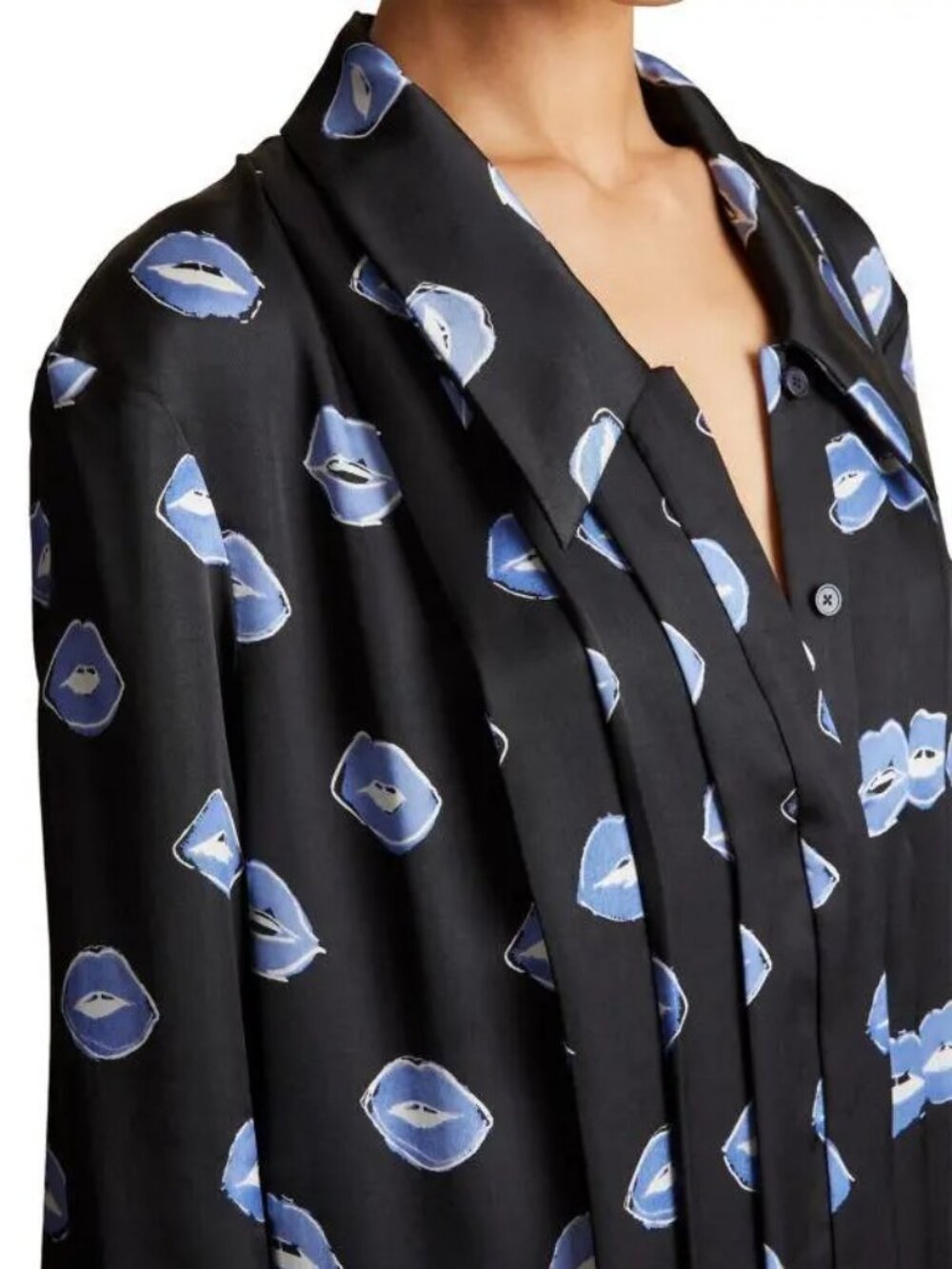 KHAITE Pre-Fall 2023 Lip Print Pleated Silk Dress Size 6 - Picture 3 of 13